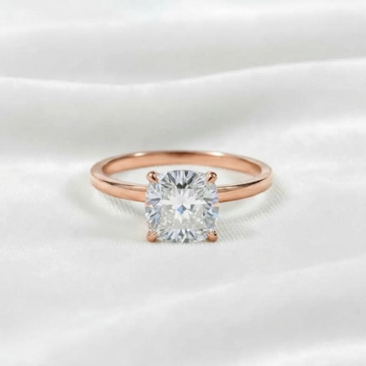 Lab Grown Certified Cushion Cut Diamond Solitaire Engagement Ring