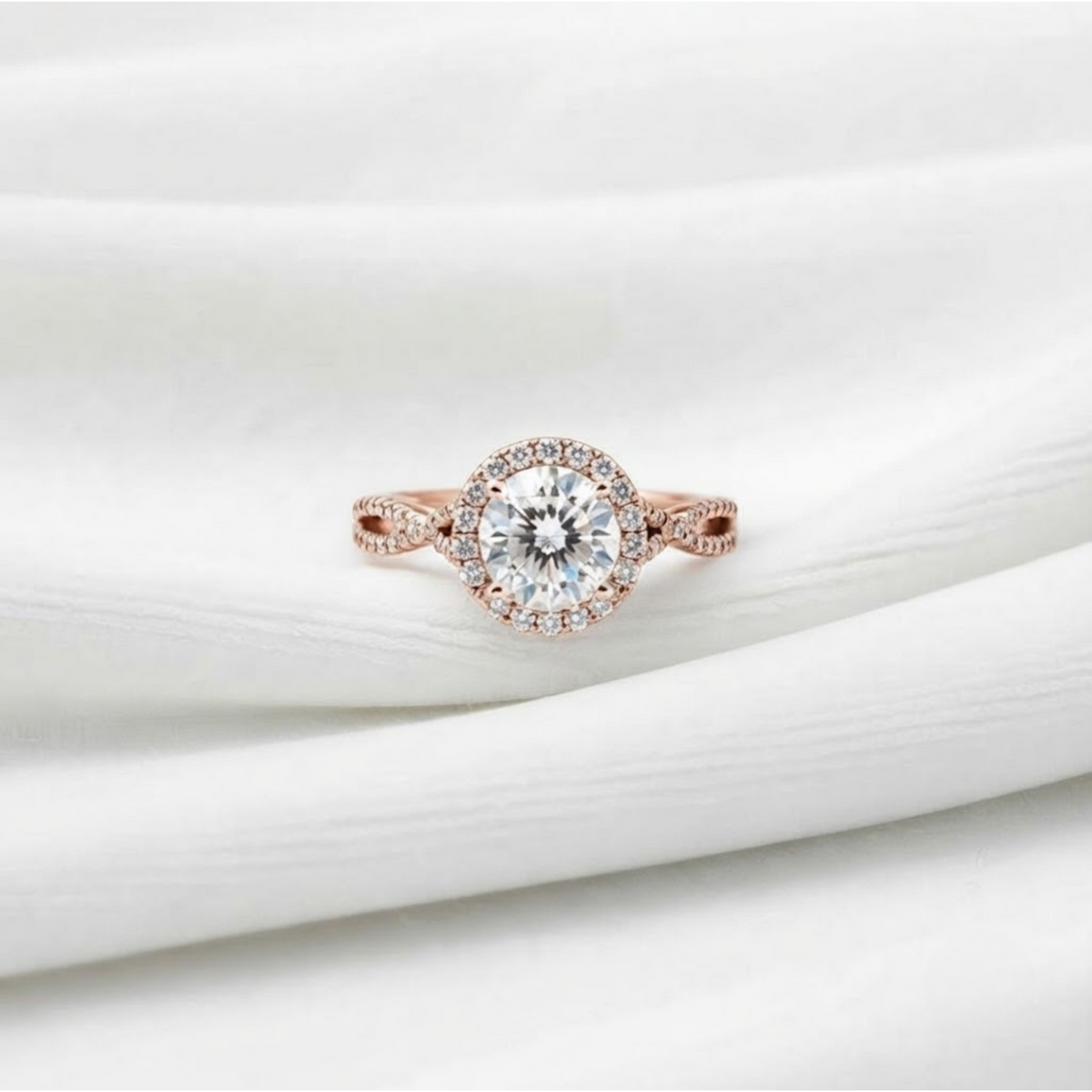 Round Cut Lab Grown Diamond Tree Branch Engagement Ring