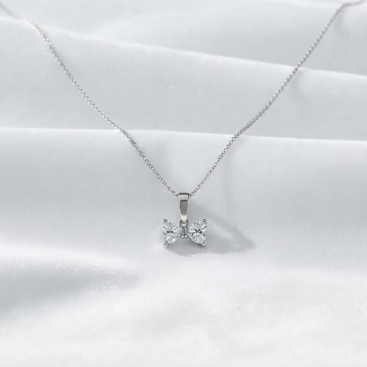 Heart Bow Pendant with Lab Grown Heart Shape Diamonds
