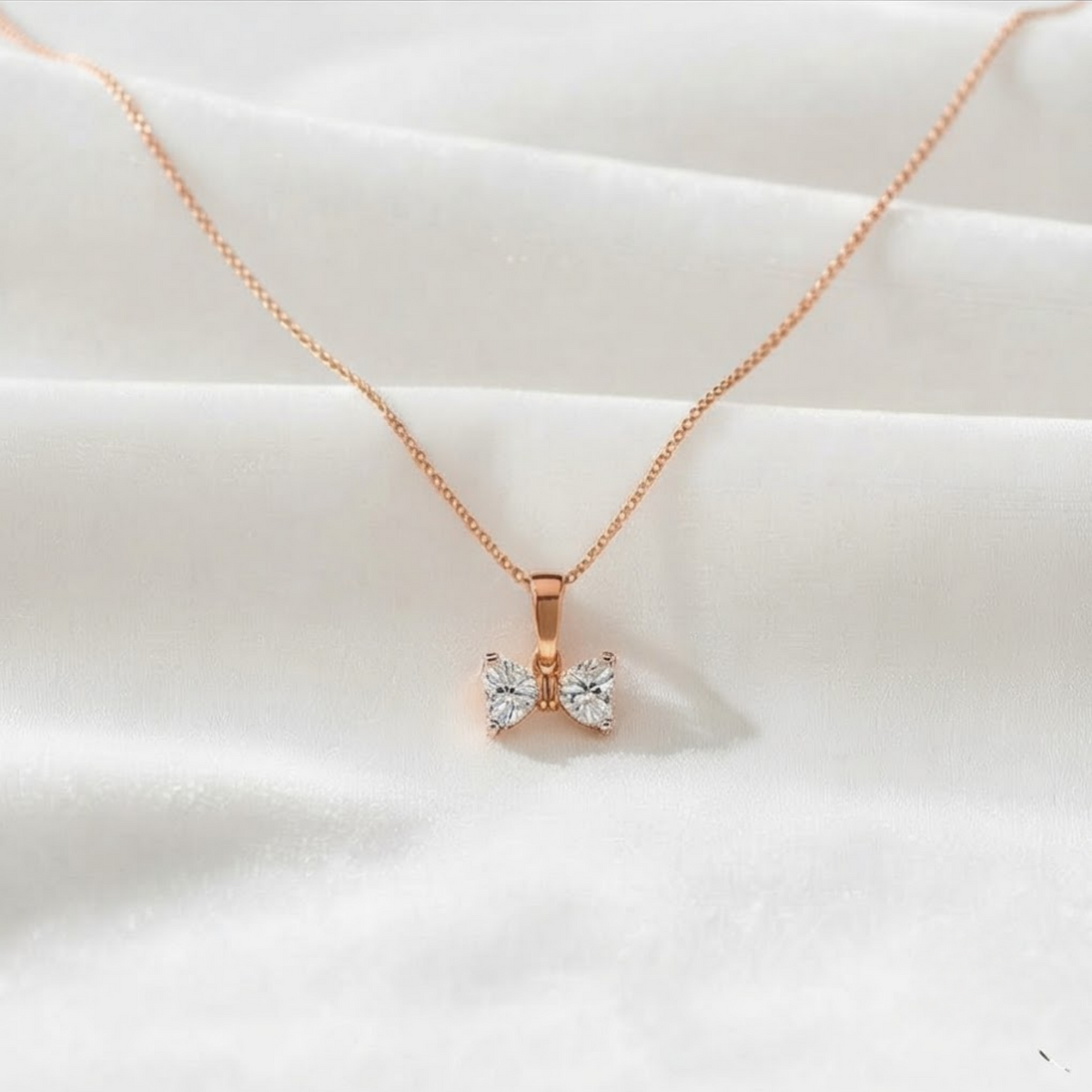 Heart Bow Pendant with Lab Grown Heart Shape Diamonds
