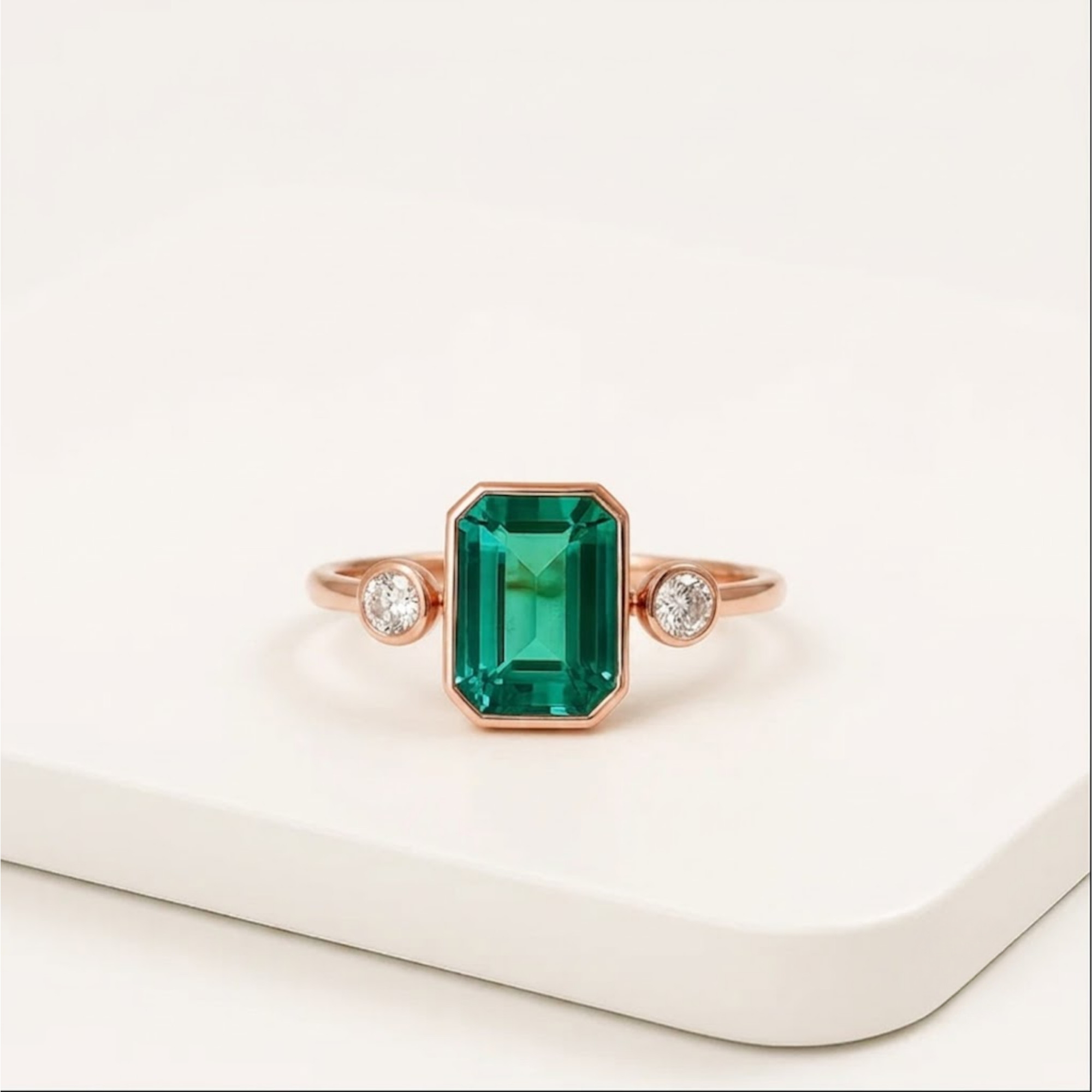 Diamond Emerald Engagement Ring