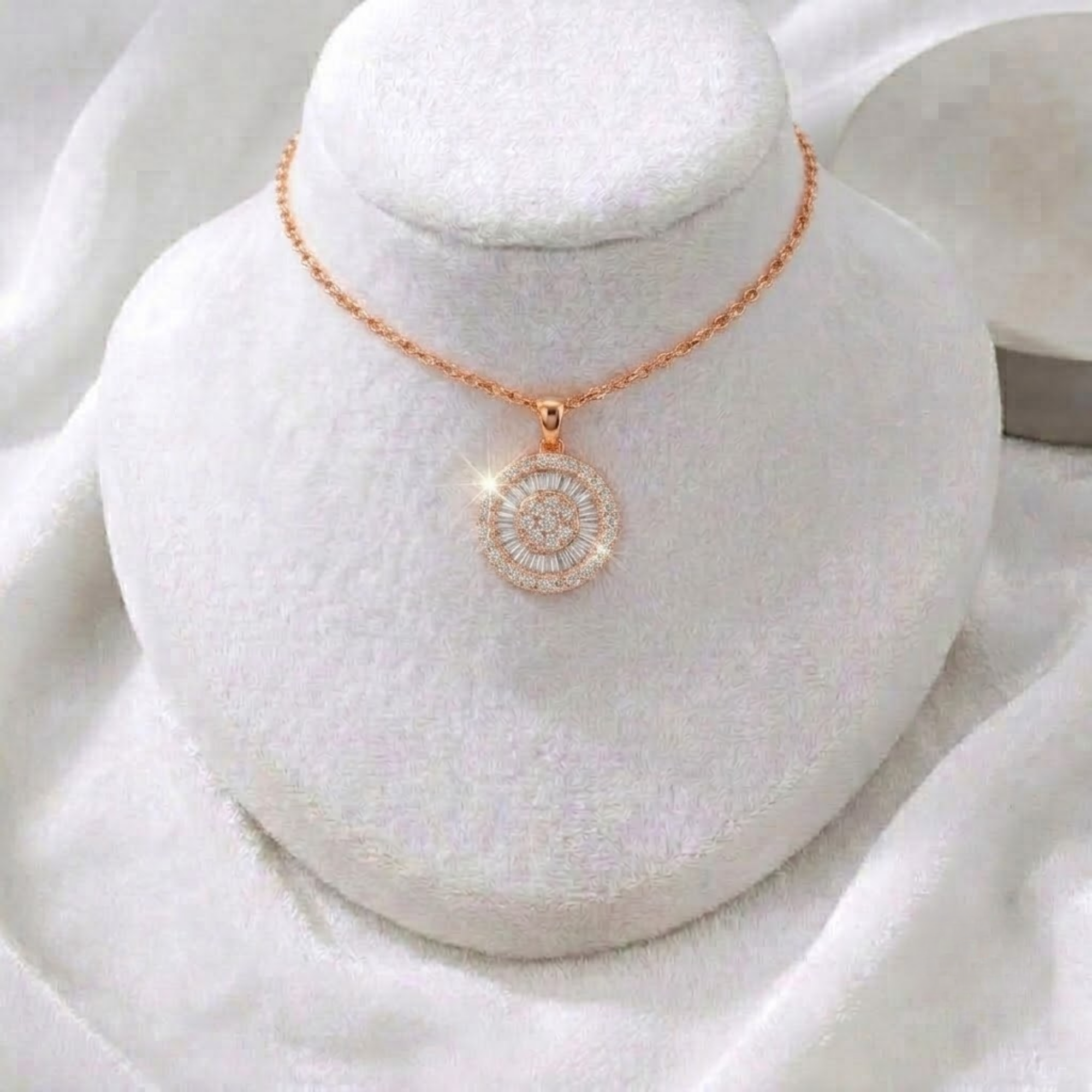 Baguette Diamond Disc Cluster Necklace