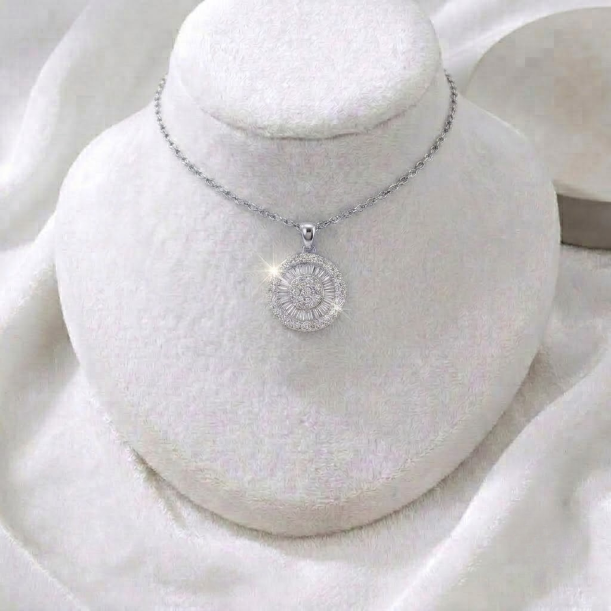 Baguette Diamond Disc Cluster Necklace
