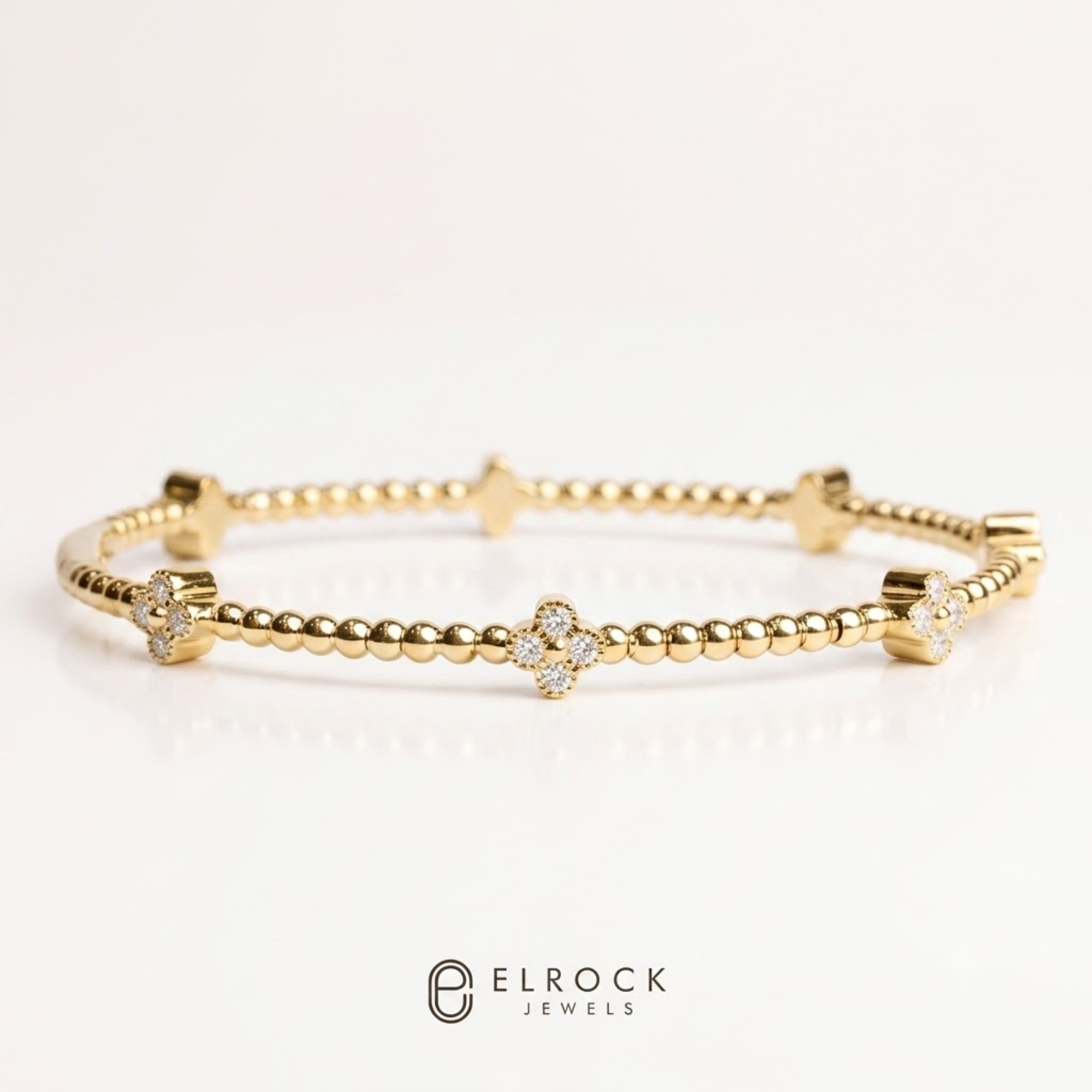 14K Gold Laborgezüchtetes Diamantarmband, Perlenflexibler Armreif, Blumen-Cluster