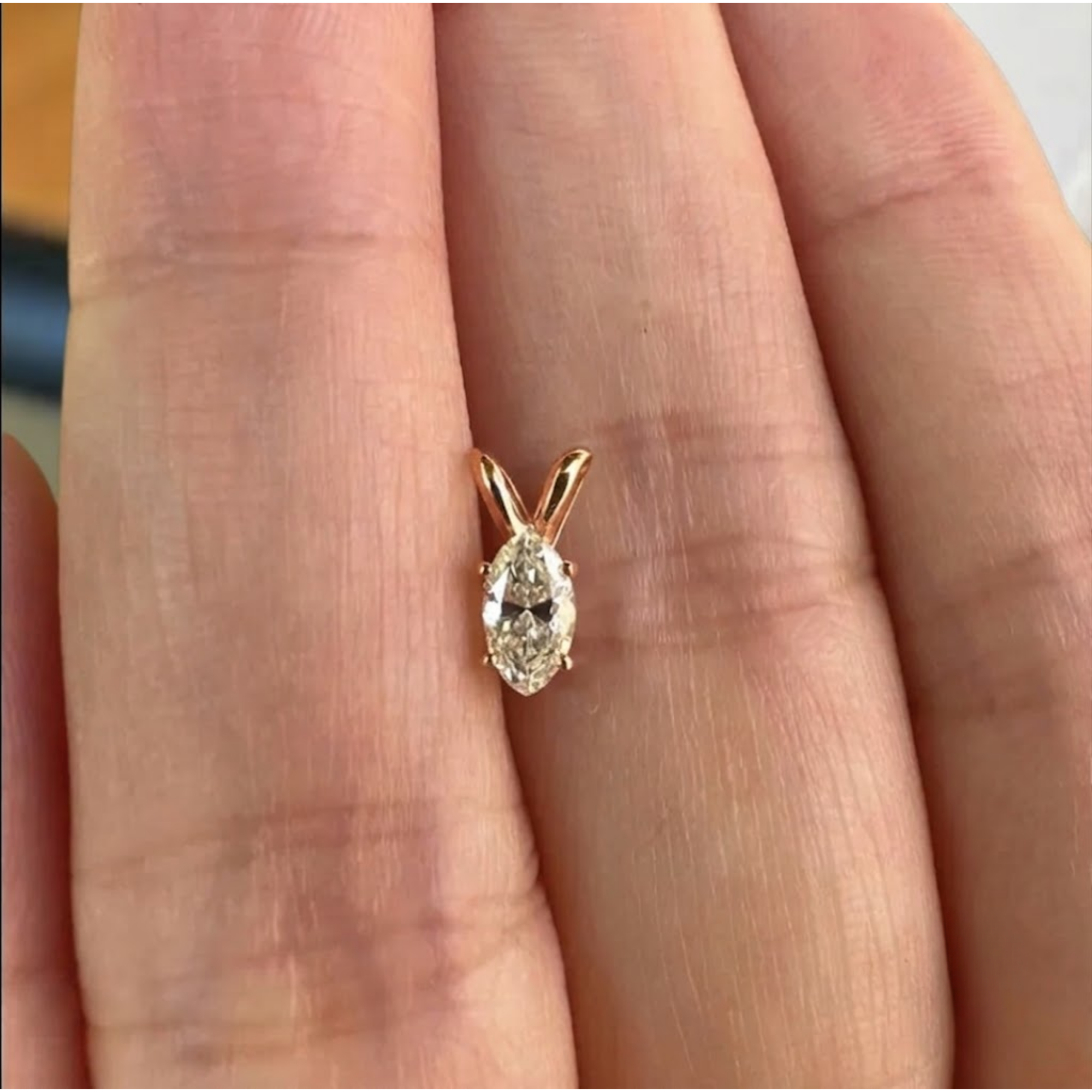 14K Gold Marquise Diamond Pendant