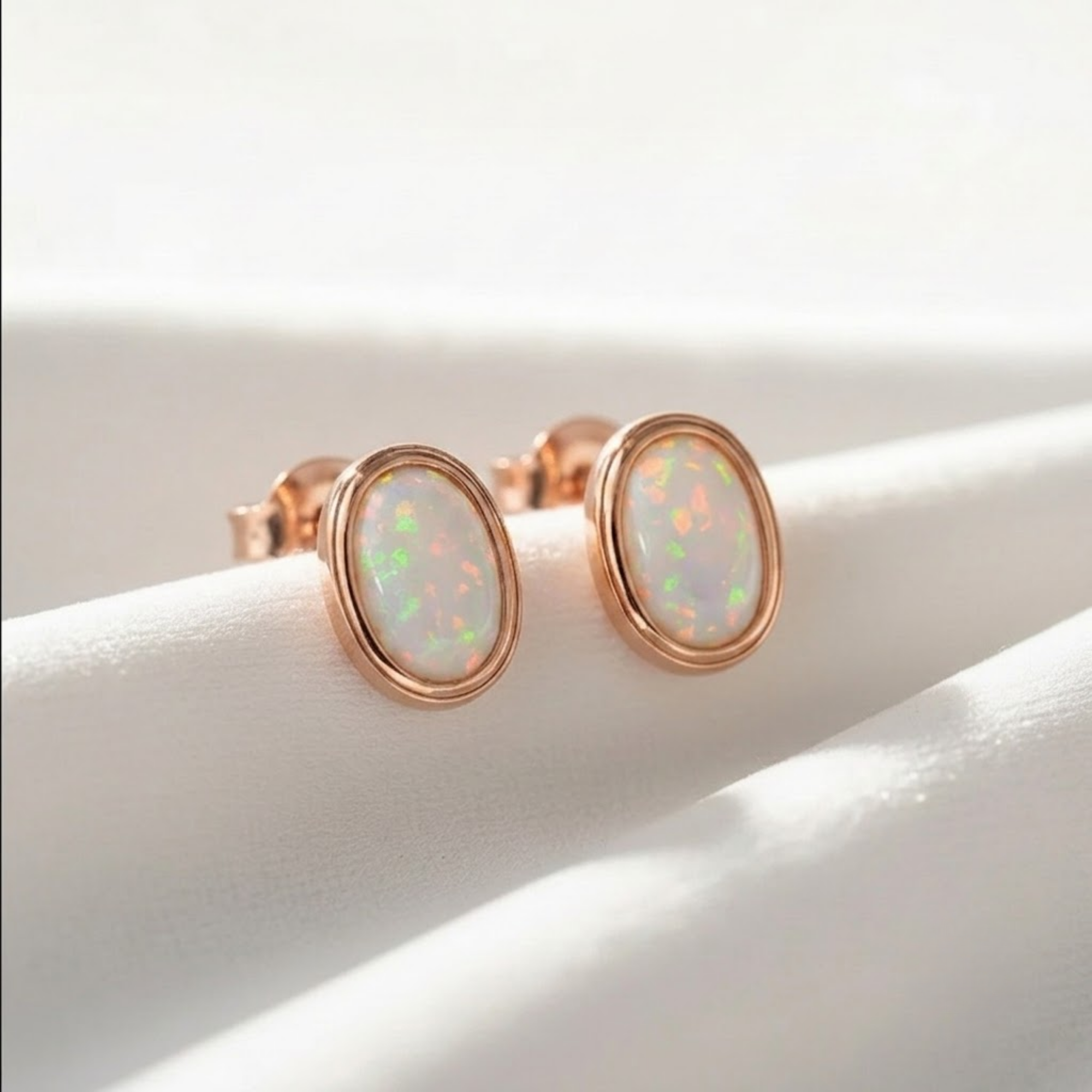 Minimalist Oval Opal Stud Earrings