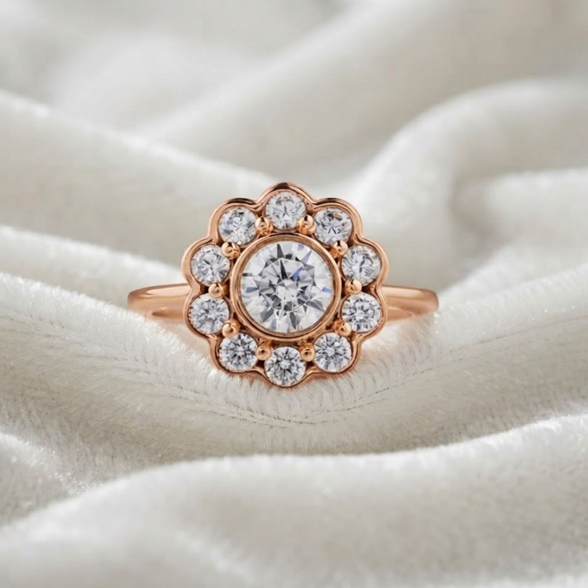 14K Gold Blumen-Cluster Laborgezüchteter Diamantring