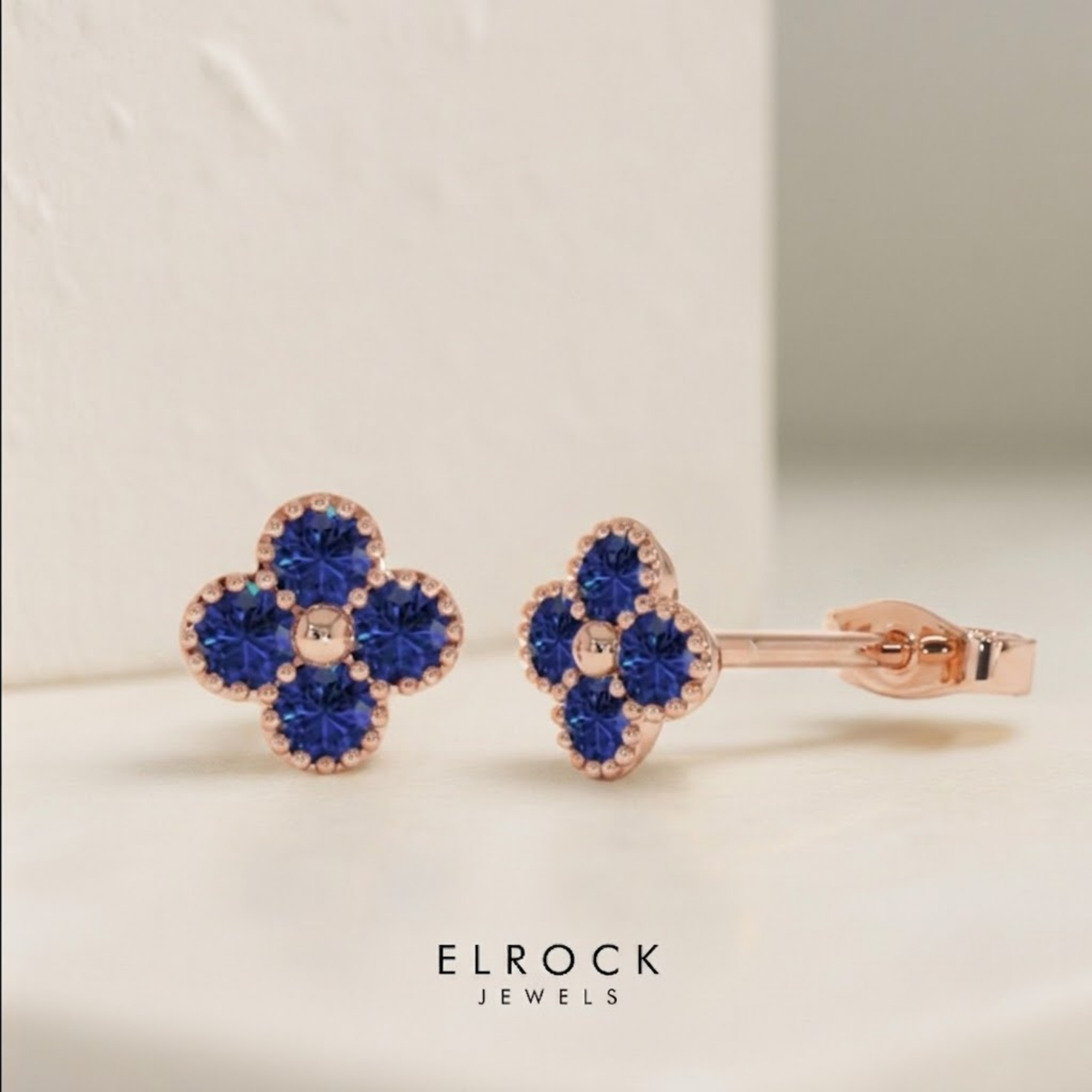 Sapphire Flower Clover Stud Earrings