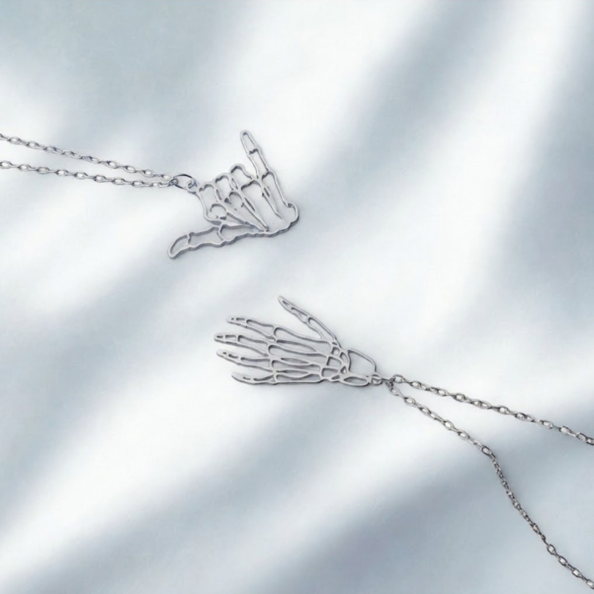 Skeleton Necklace Hand Signs Halloween Jewelry