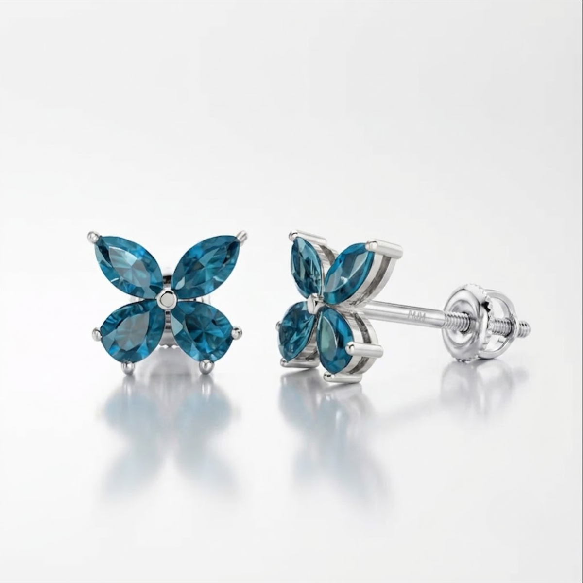 14K Massivgold 1,75 CTW London Blautopas Geburtsstein Schmetterling Zierliche Ohrringe