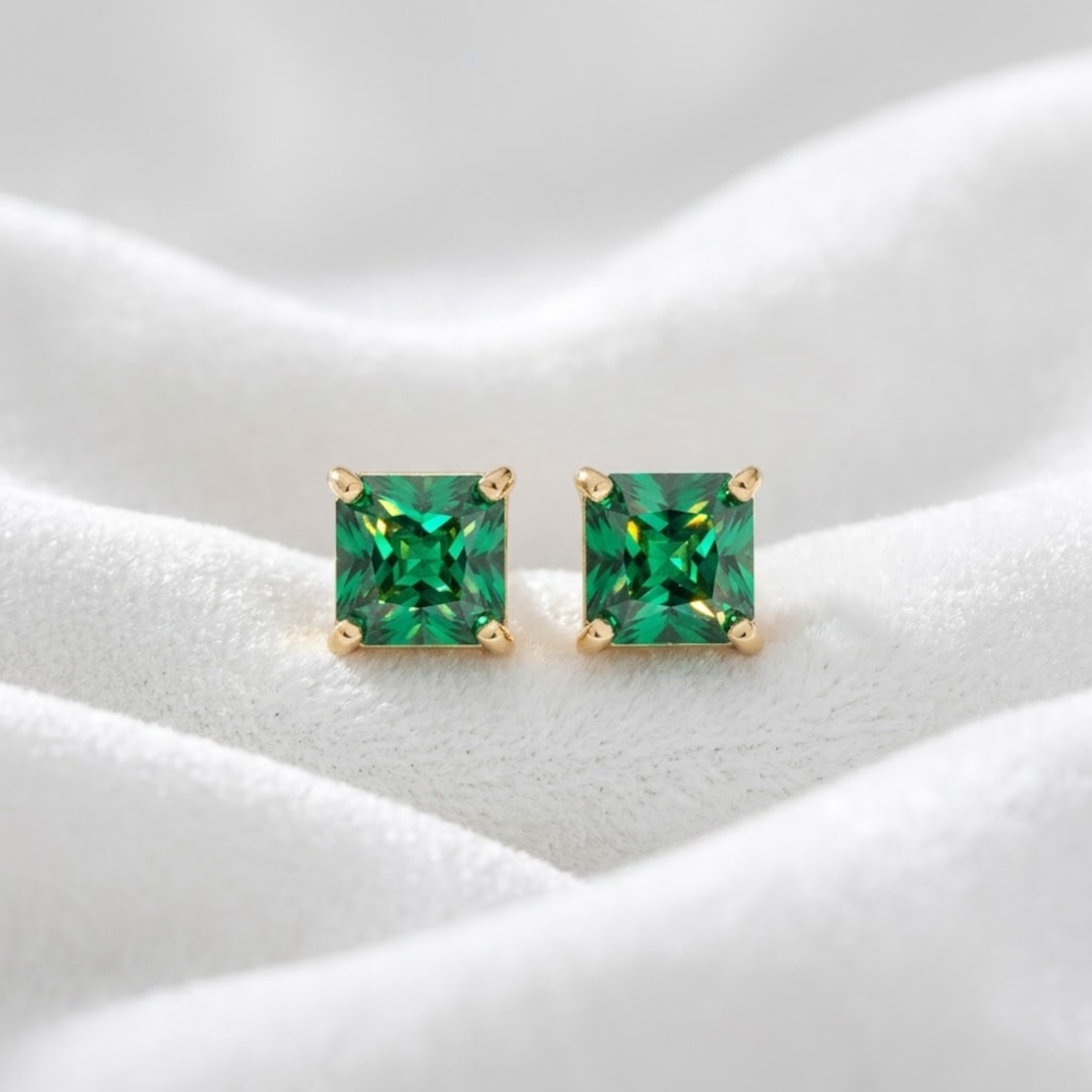 Square Emerald Stud Earrings, May Birthstone Earrings