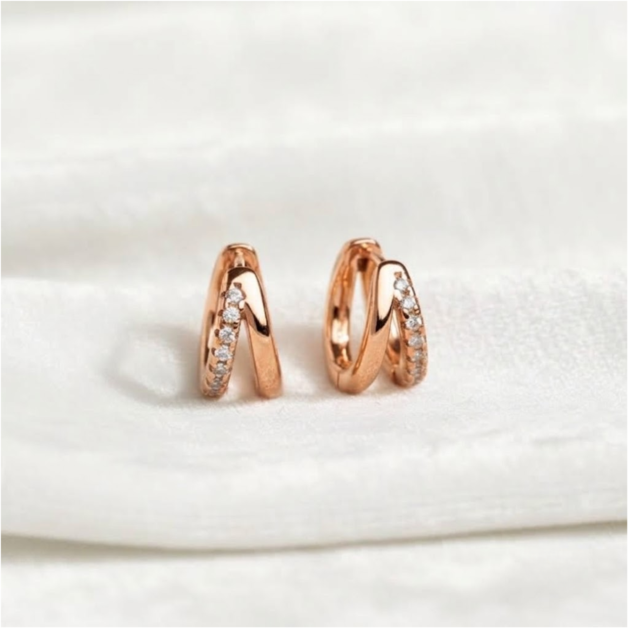 14K Gold Double Hoop Diamant Niedliche Diamantohrringe