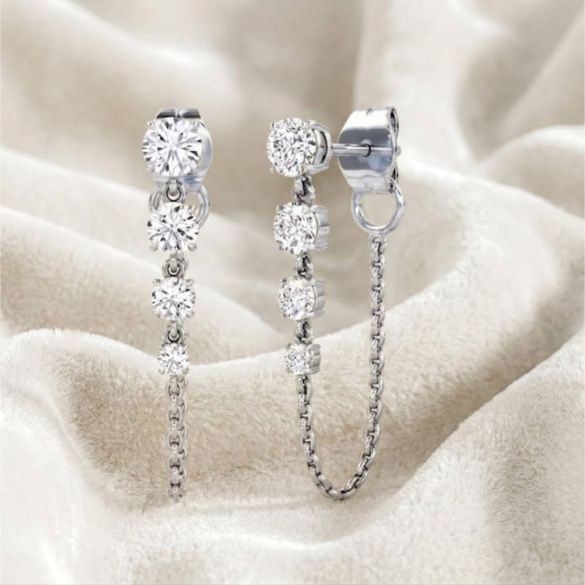 14K Gold Zargenfassung Diamant Ohrstecker Kette baumelnde Ohrringe