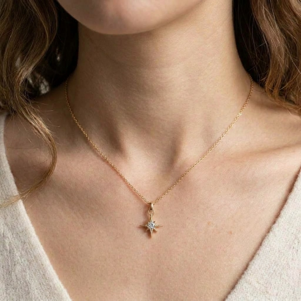 14K North Star Anhänger Halskette Zierlicher Sternenschmuck