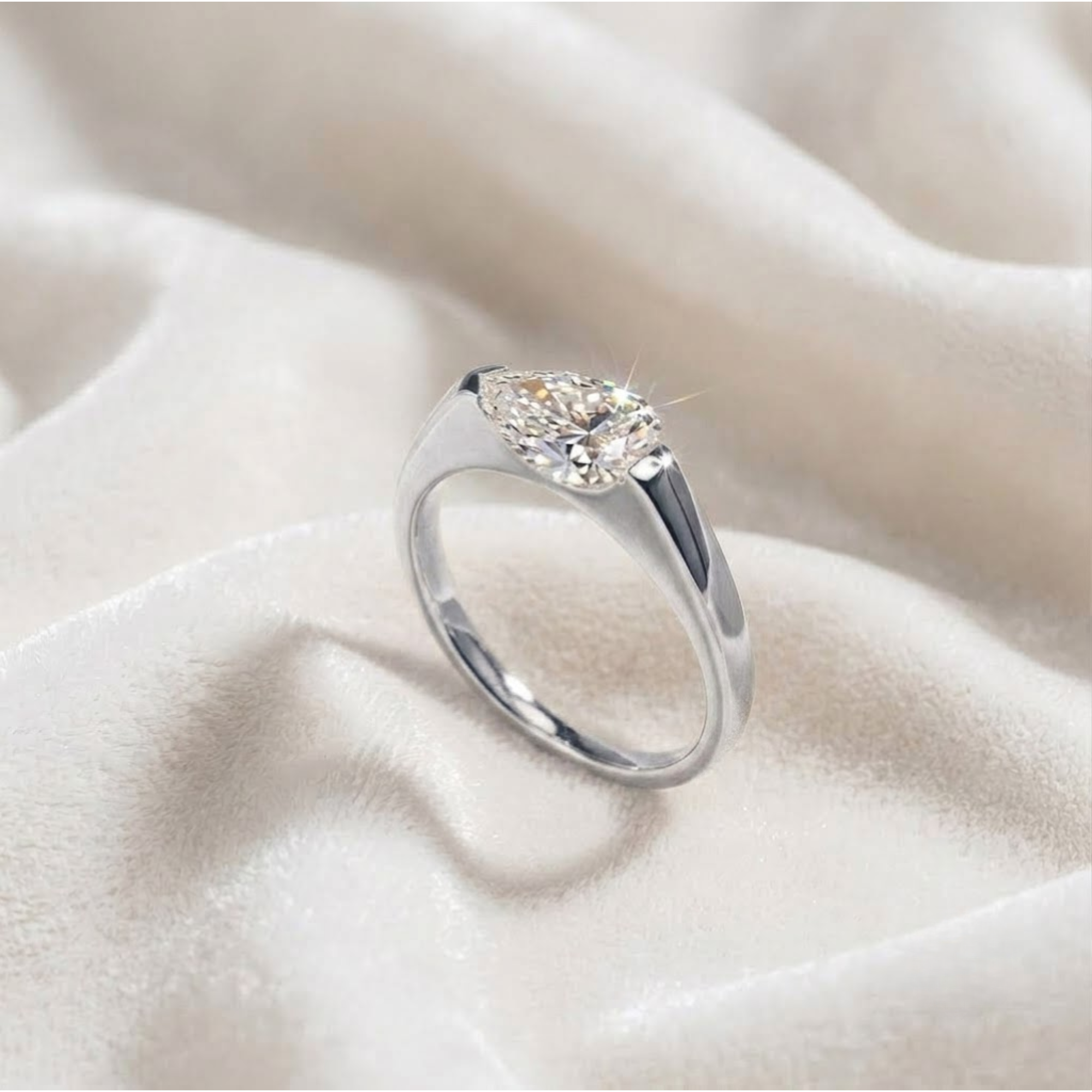Pear Cut Diamond Solitaire Engagement Ring