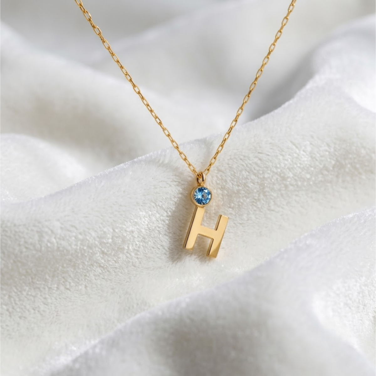 Gold Initial Birthstone Necklace
