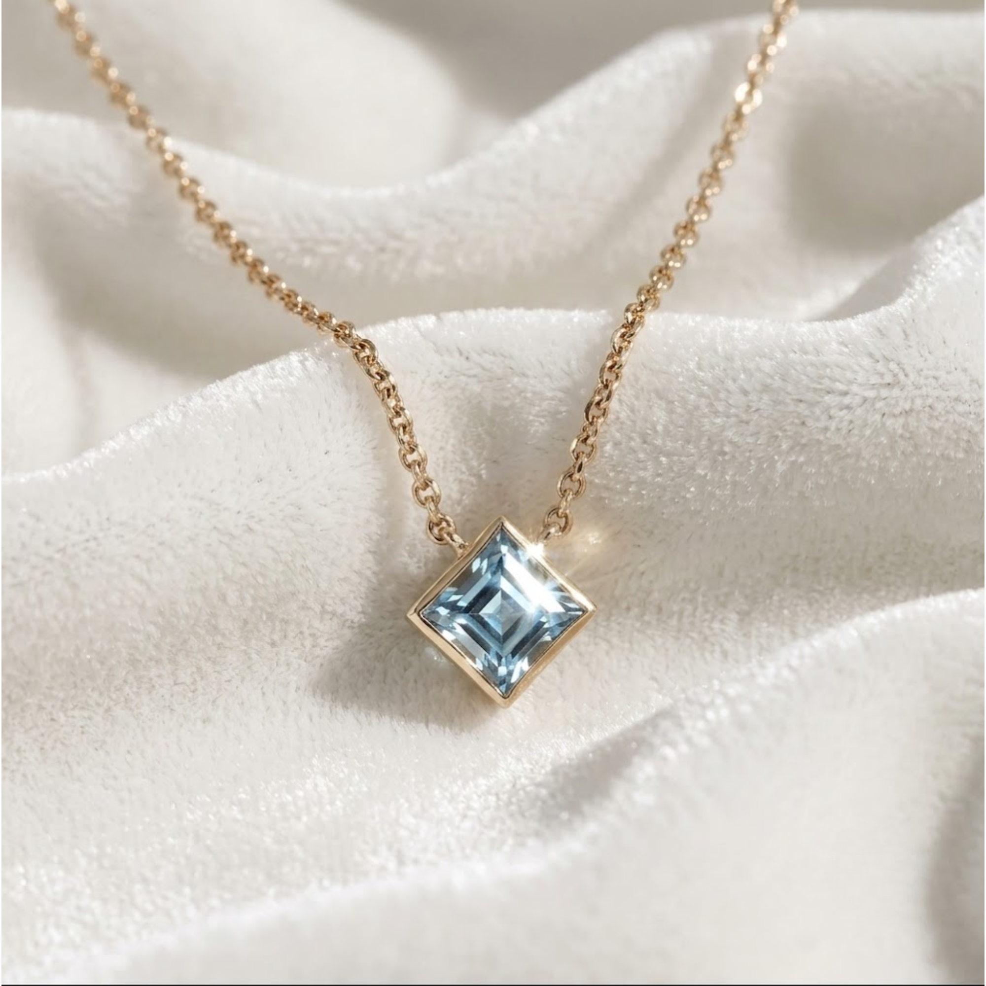 Asscher Cut Bezel Set London Blue Topaz Pendant