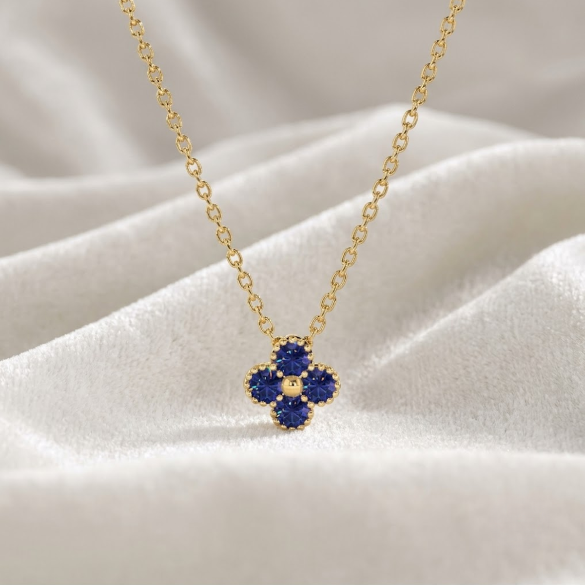 Sapphire Flower Pendant Dainty Luxury Floral Necklace