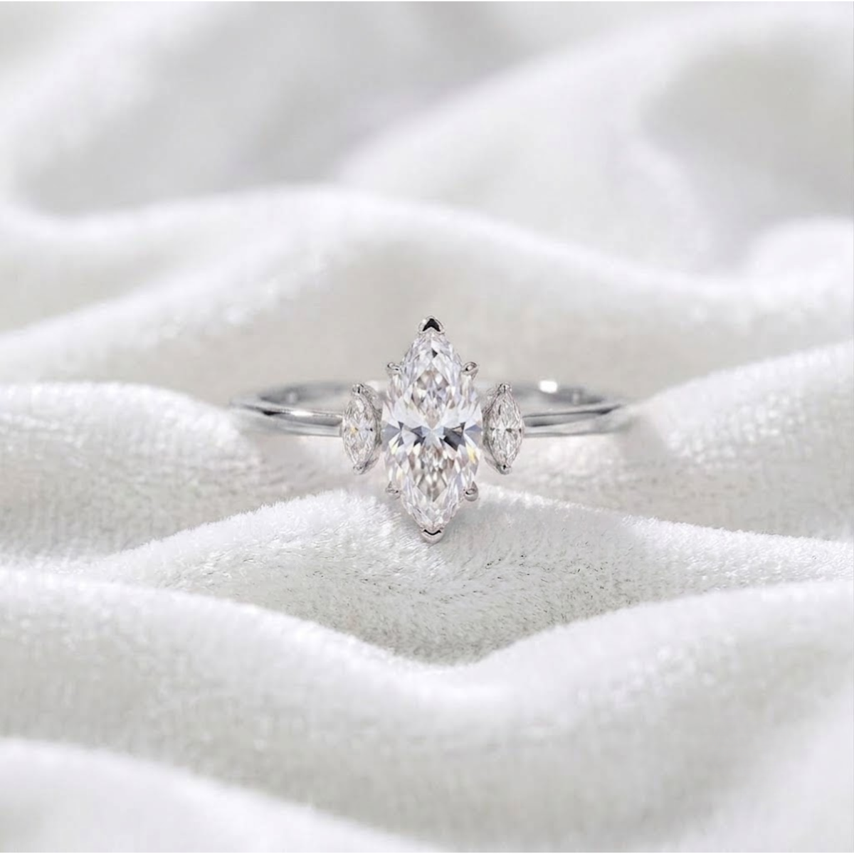 Unique Engagement Marquise Created Solitaire Ring