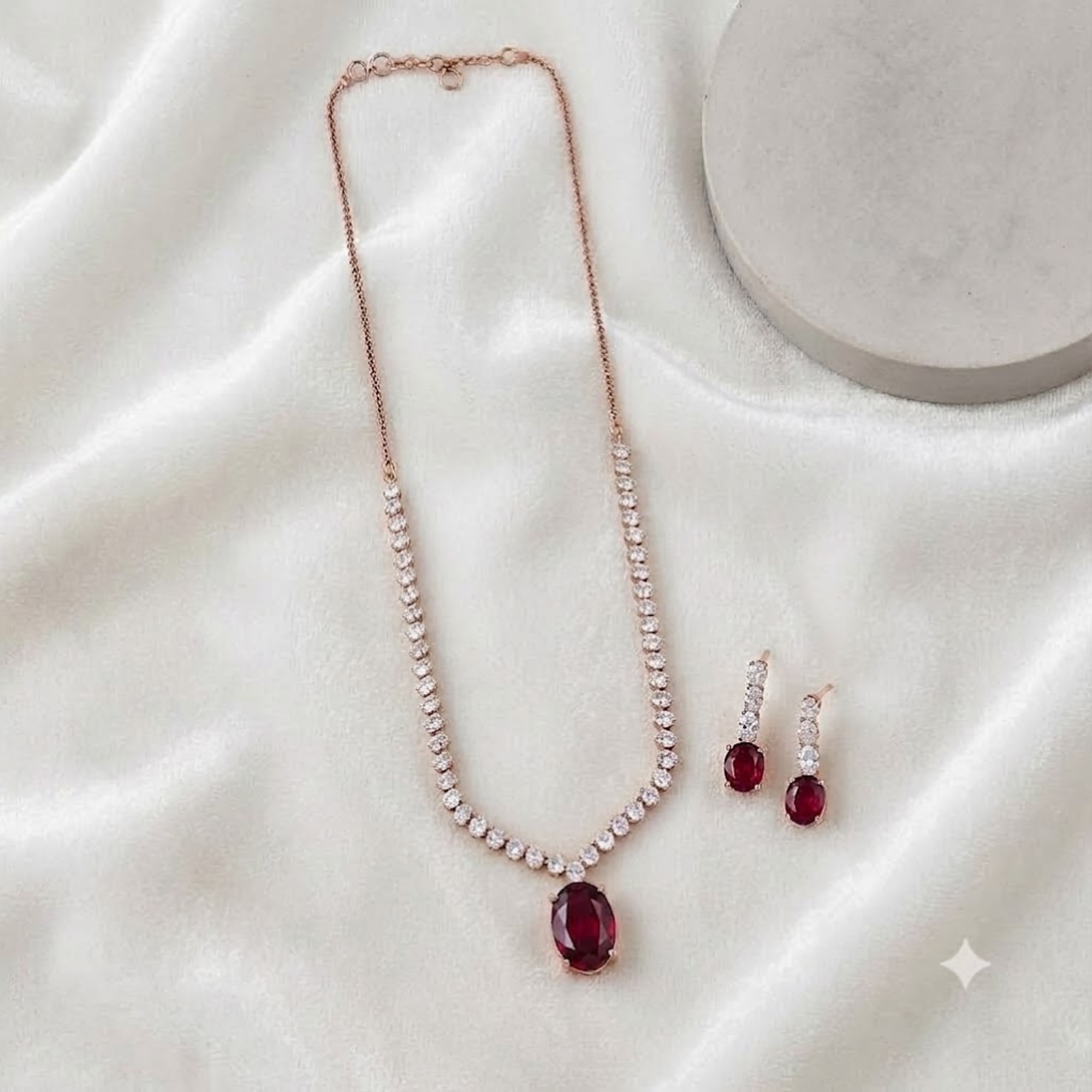 Oval Cut Red Ruby Gemstone Tennis Necklace