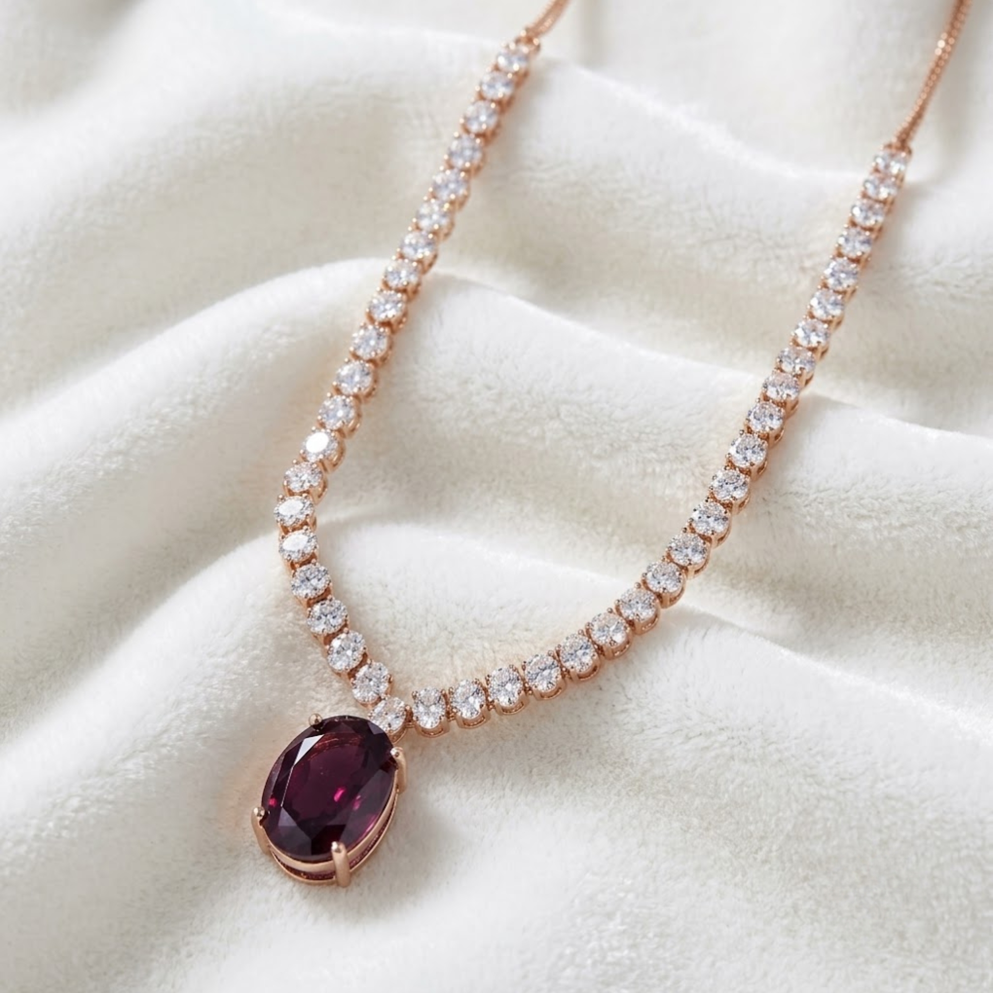 Oval Cut Red Ruby Gemstone Tennis Necklace
