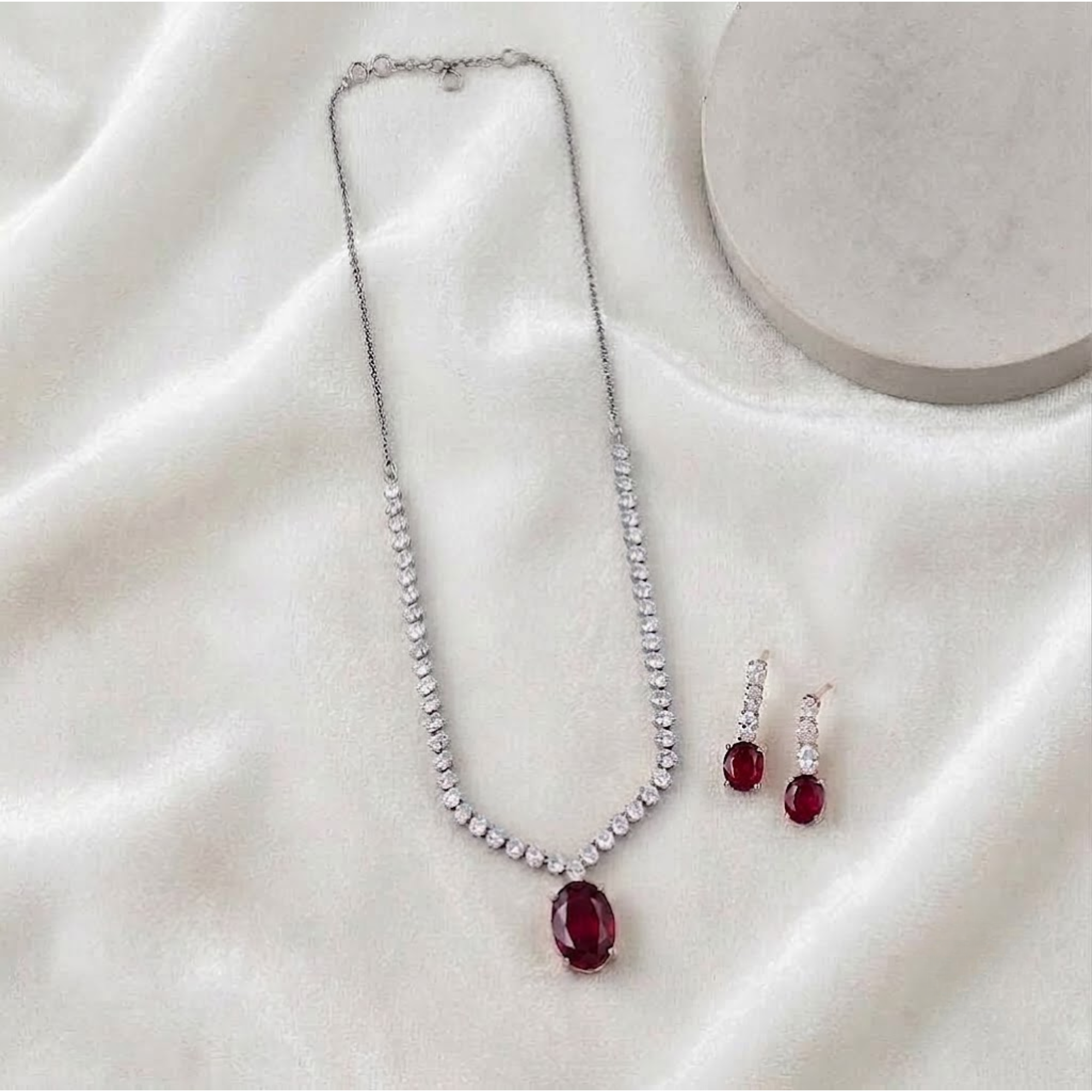 Oval Cut Red Ruby Gemstone Tennis Necklace
