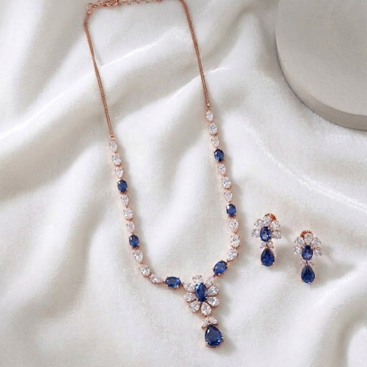 Sapphire Floral Tennis September Birthstone Necklace