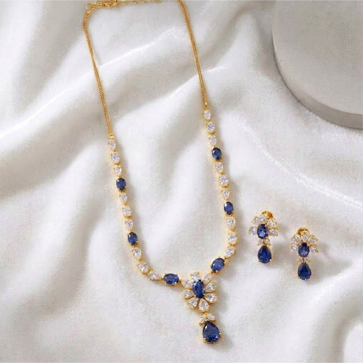 Sapphire Floral Tennis September Birthstone Necklace