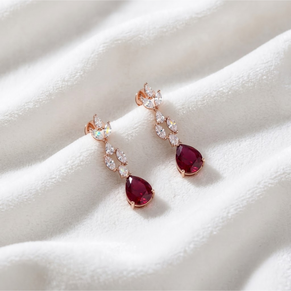 14K Rubin Tropfen Halskette und Ohrringe Braut Rubin Tropfen Ohrringe und Halskette Set