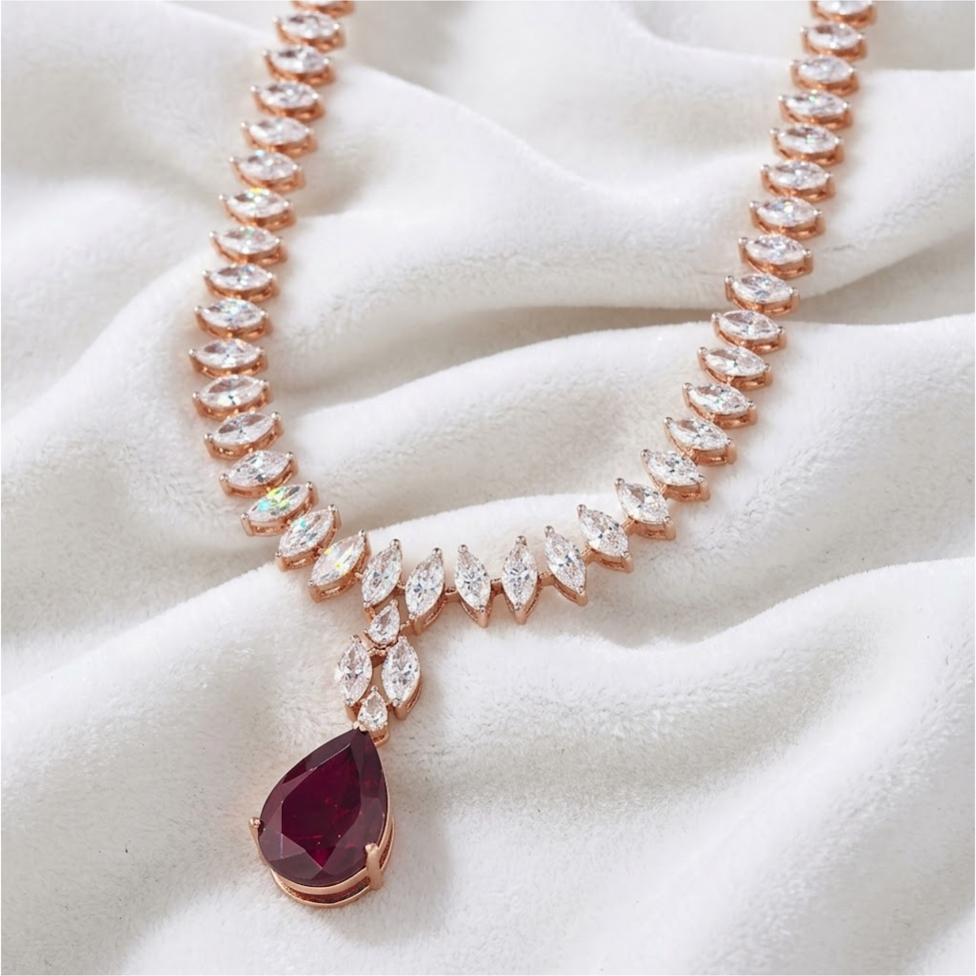 14K Rubin Tropfen Halskette und Ohrringe Braut Rubin Tropfen Ohrringe und Halskette Set