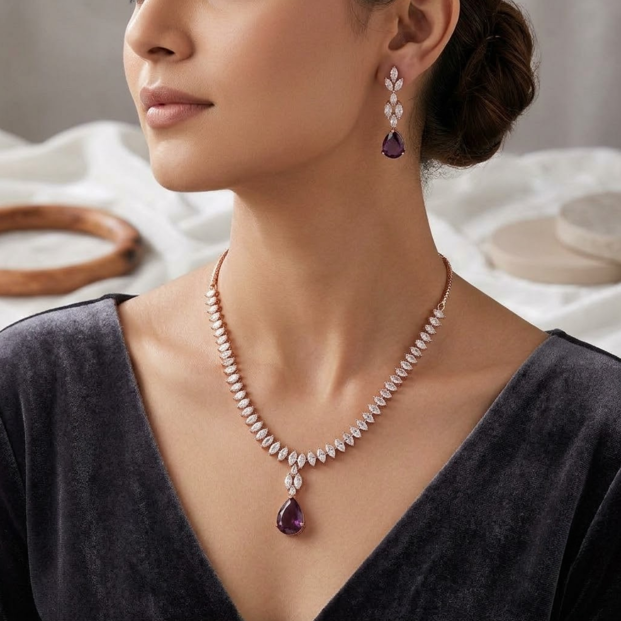 14K Rubin Tropfen Halskette und Ohrringe Braut Rubin Tropfen Ohrringe und Halskette Set