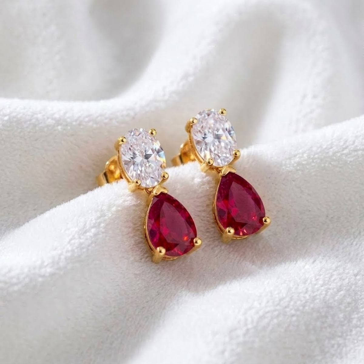 Diamond Teardrop Ruby Stud July Birthstone Earrings