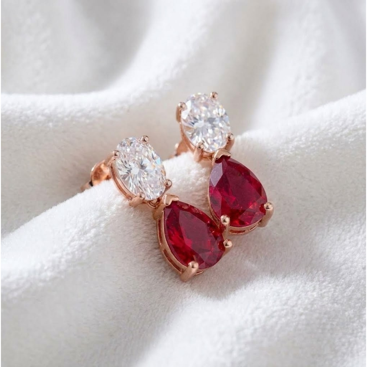 Diamond Teardrop Ruby Stud July Birthstone Earrings