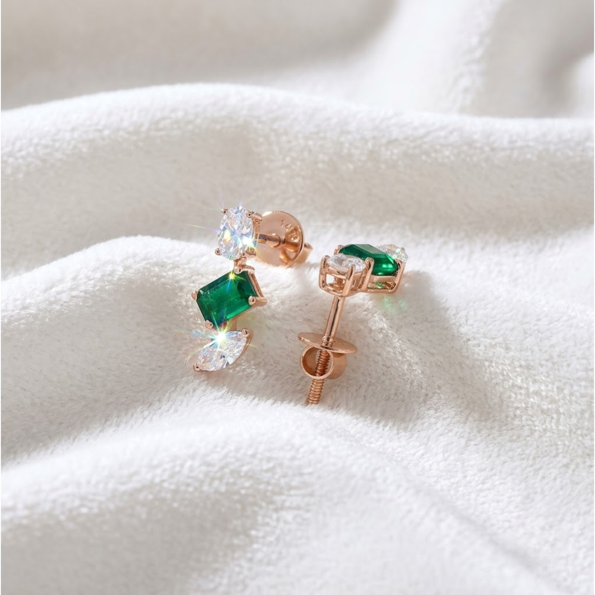 Emerald Green Gemstone Drop Studs Earrings