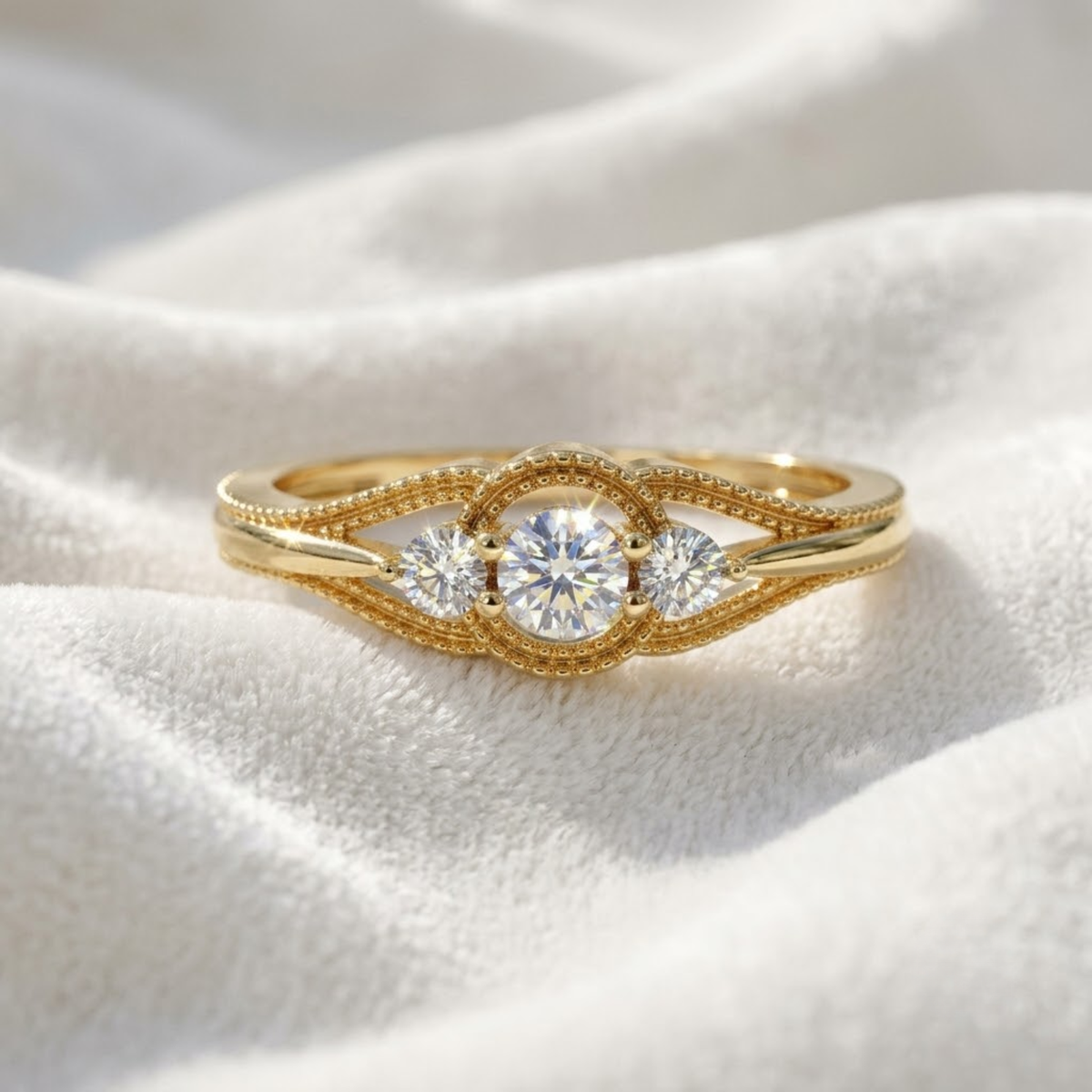 Minimalist Diamond Three Stone Engagement Ring