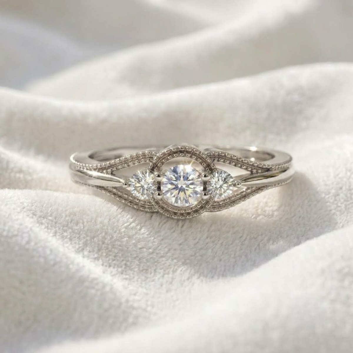 Minimalist Diamond Three Stone Engagement Ring