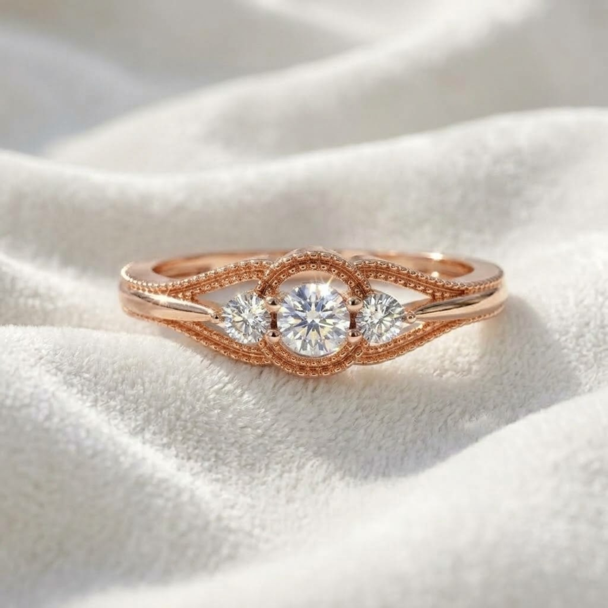 Minimalist Diamond Three Stone Engagement Ring