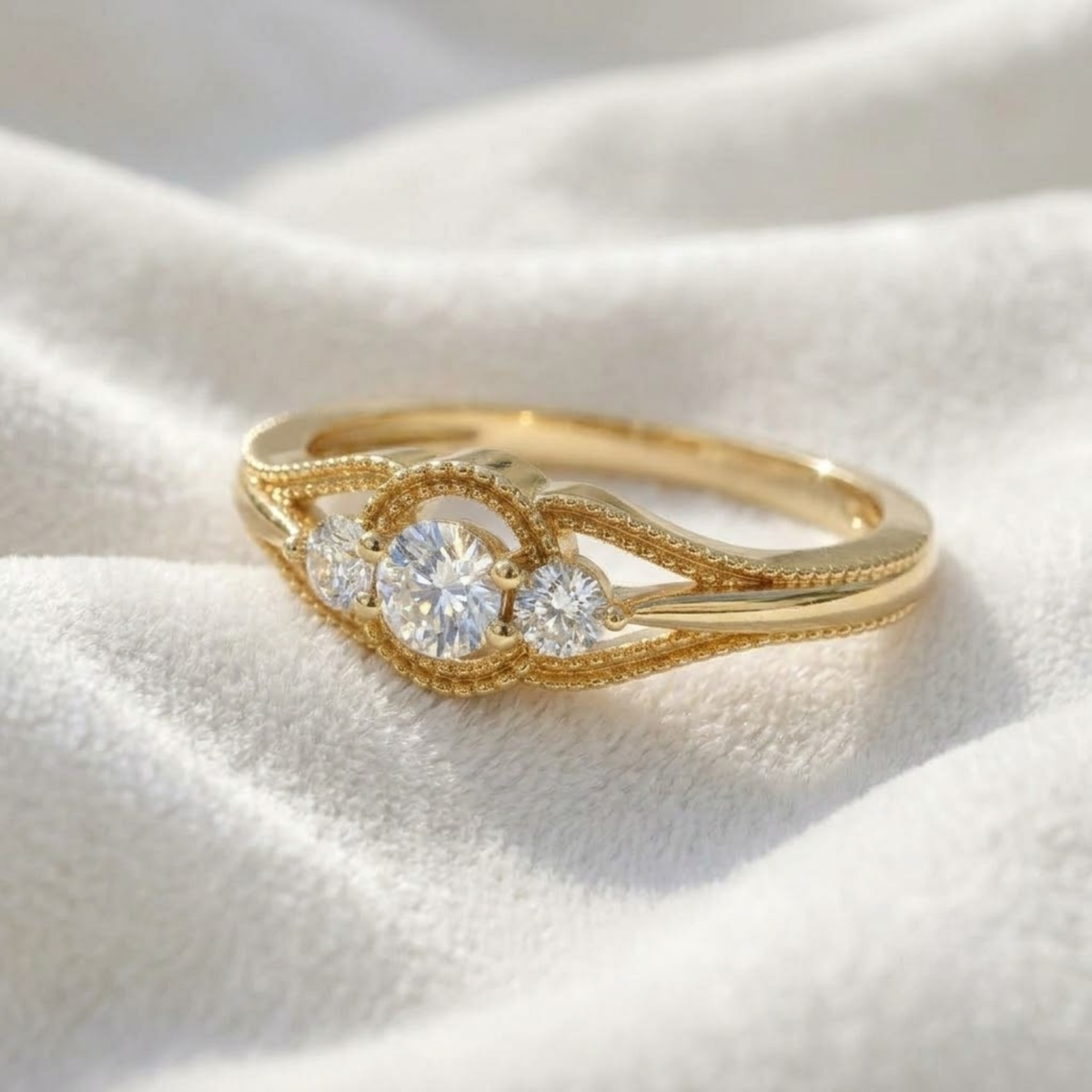 Minimalist Diamond Three Stone Engagement Ring