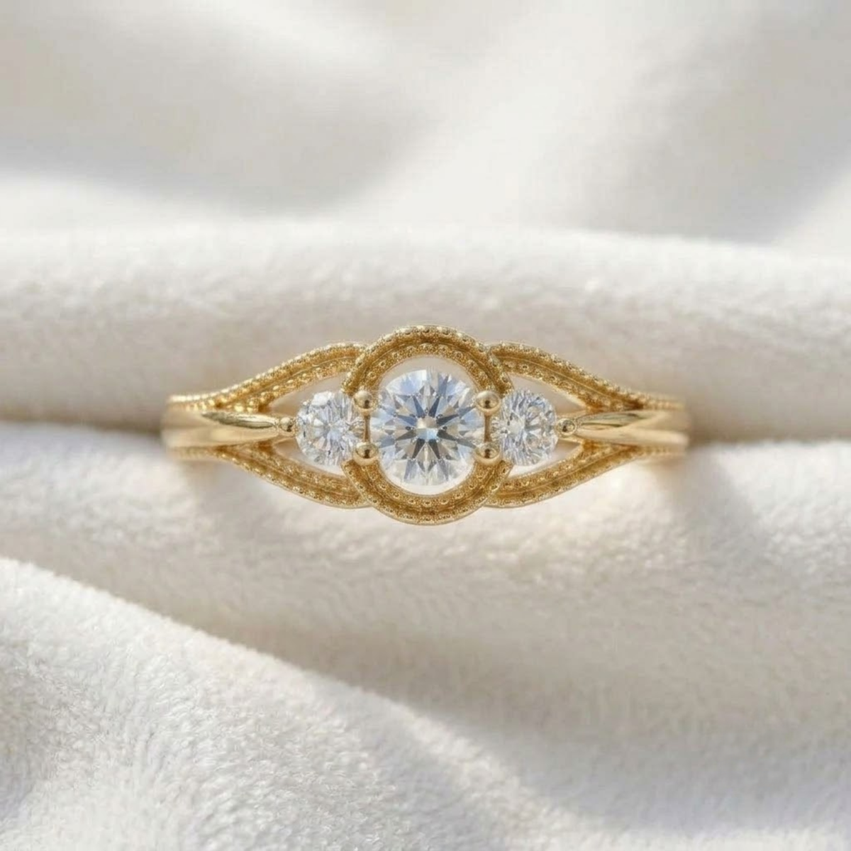Minimalist Diamond Three Stone Engagement Ring