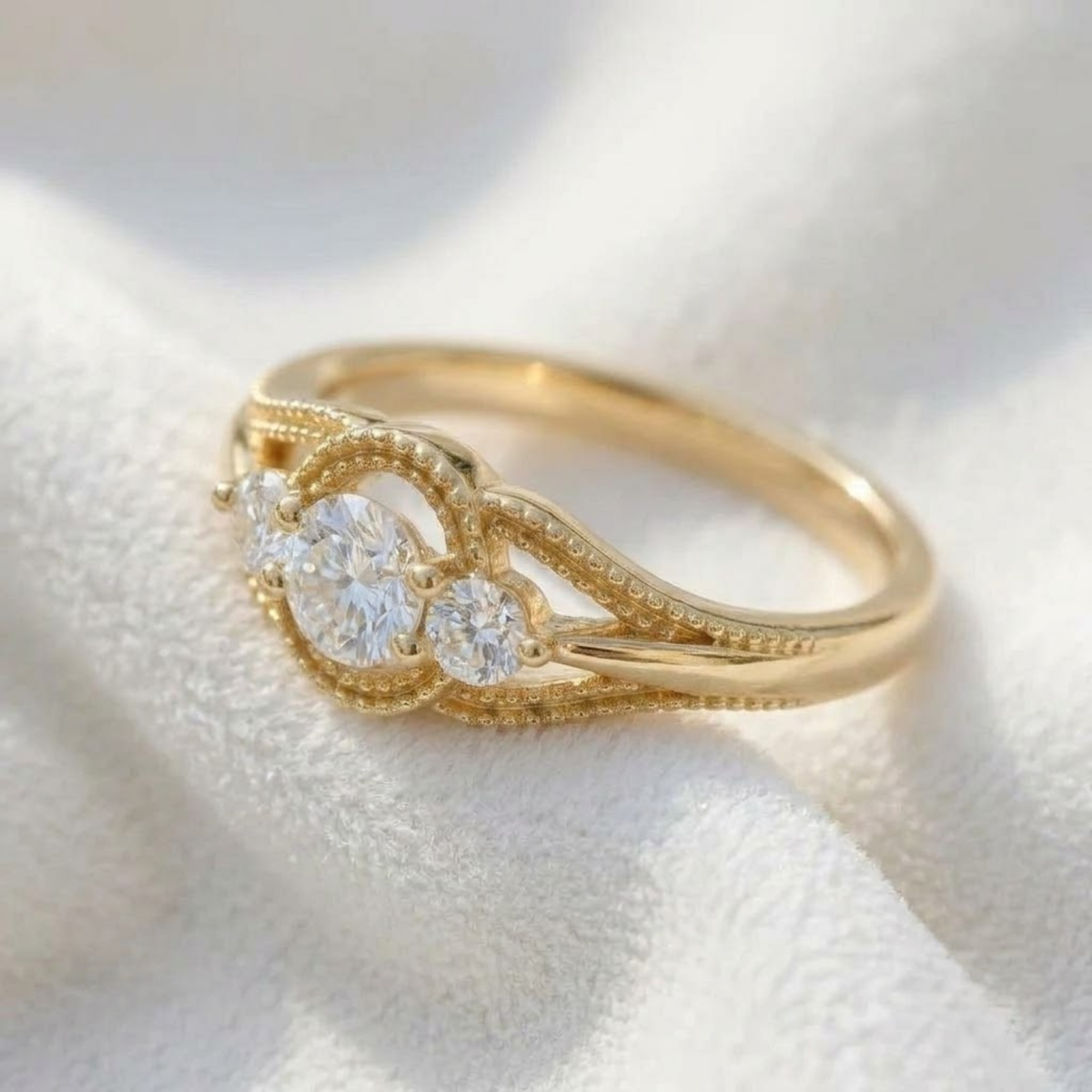 Minimalist Diamond Three Stone Engagement Ring