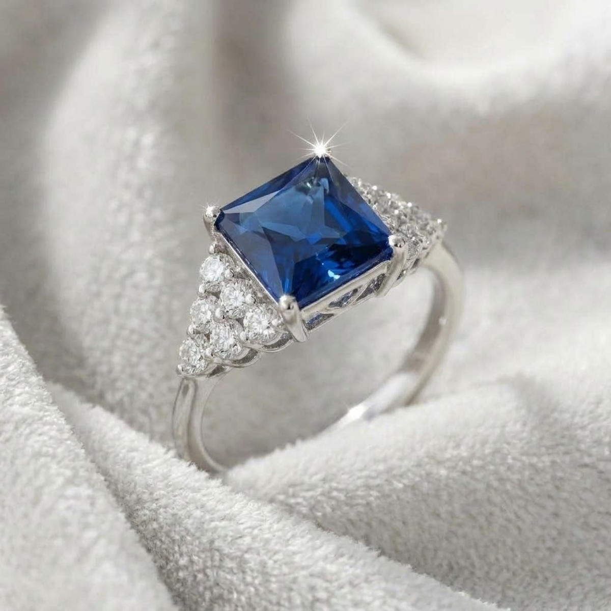 Vintage Sapphire Ring, Blue Gemstone Engagement Ring