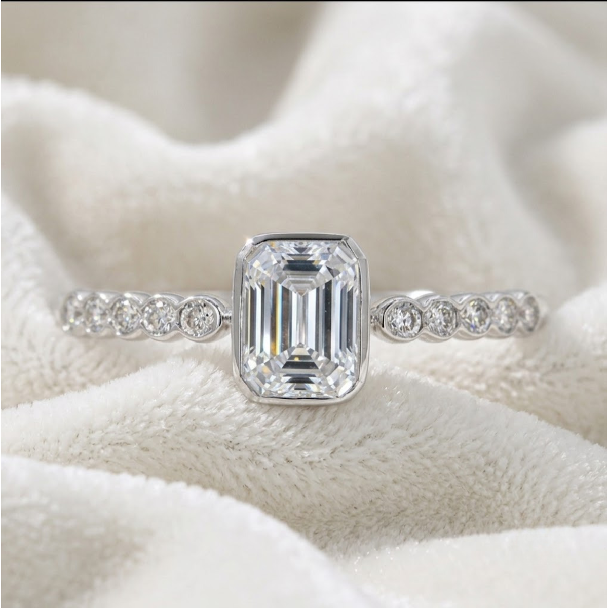 Gold Emerald Cut Bezel Set Solitaire Diamond Ring