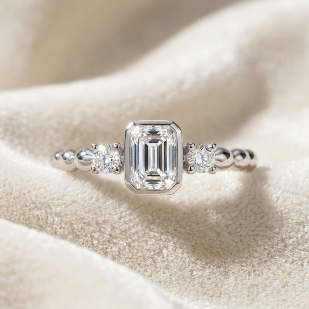 Gold Emerald Cut Halo Solitaire Engagement Ring