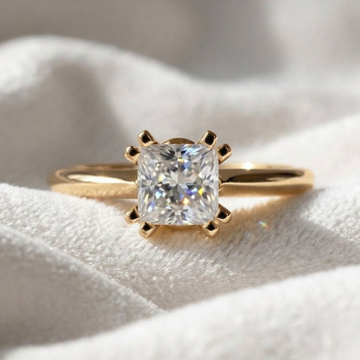 Gold Double Prong Princess cut Solitaire Engagement Ring