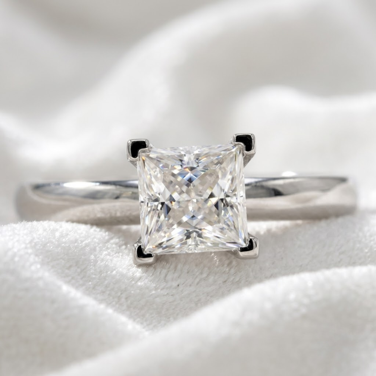 Solid Gold Solitaire Princess Cut Engagement Ring