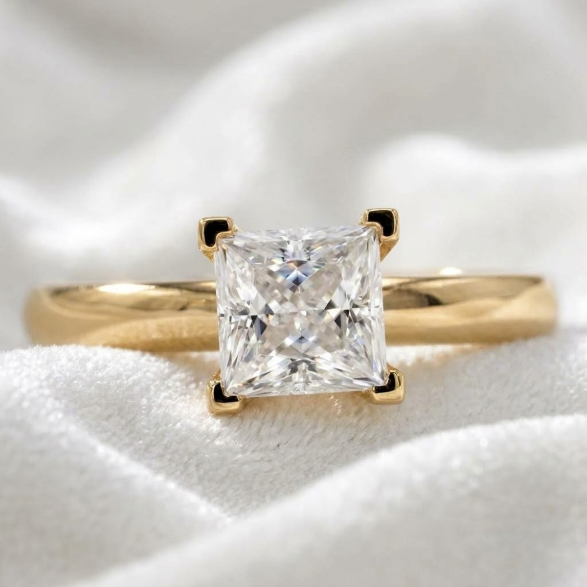 Solid Gold Solitaire Princess Cut Engagement Ring