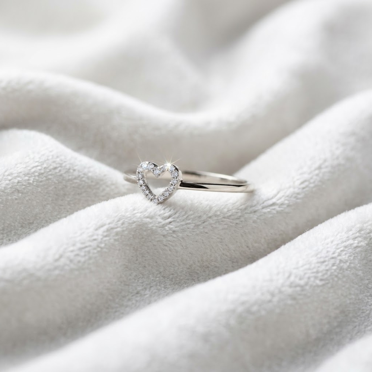 Tiny Diamond Love, Pave Lab Diamond Open Heart Ring