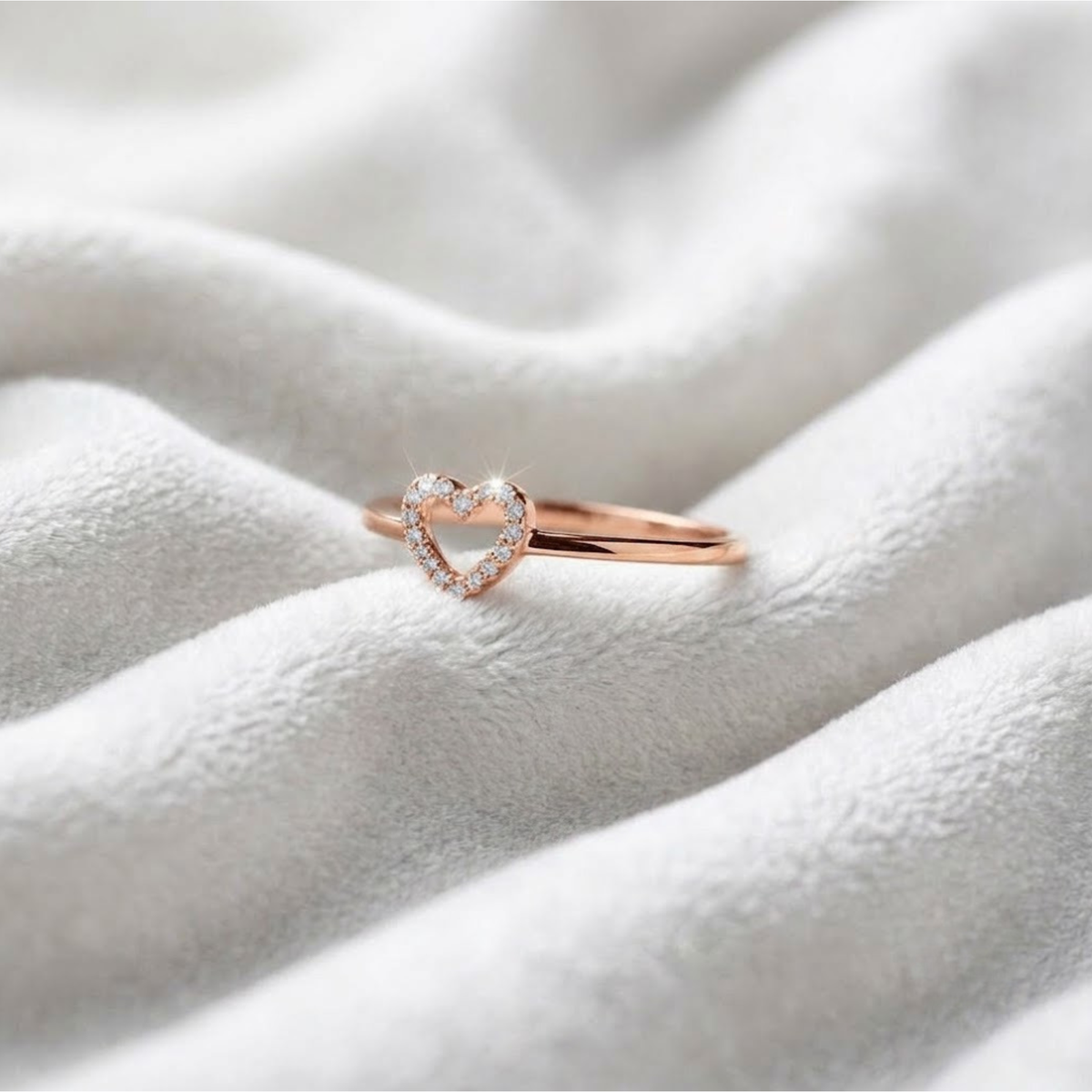 Tiny Diamond Love, Pave Lab Diamond Open Heart Ring