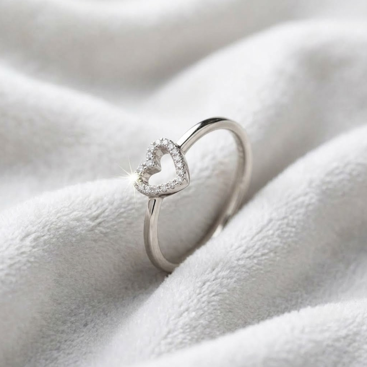 Tiny Diamond Love, Pave Lab Diamond Open Heart Ring