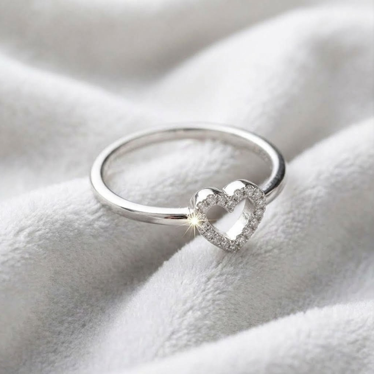 Tiny Diamond Love, Pave Lab Diamond Open Heart Ring